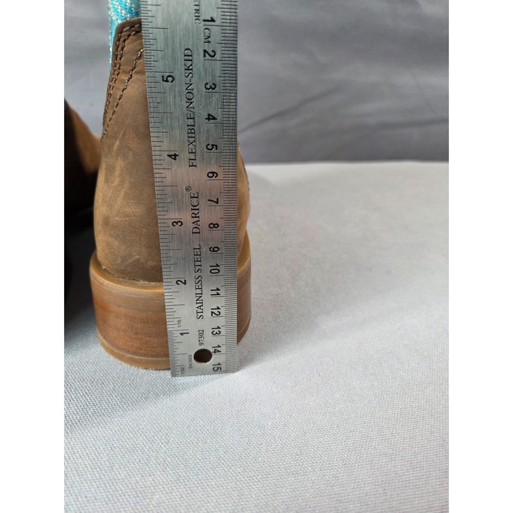 Justin Cowboy Boots Mens 11.5D Brown Blue Big Bucks Wide Square Toe Vibram Sole - Picture 15 of 15